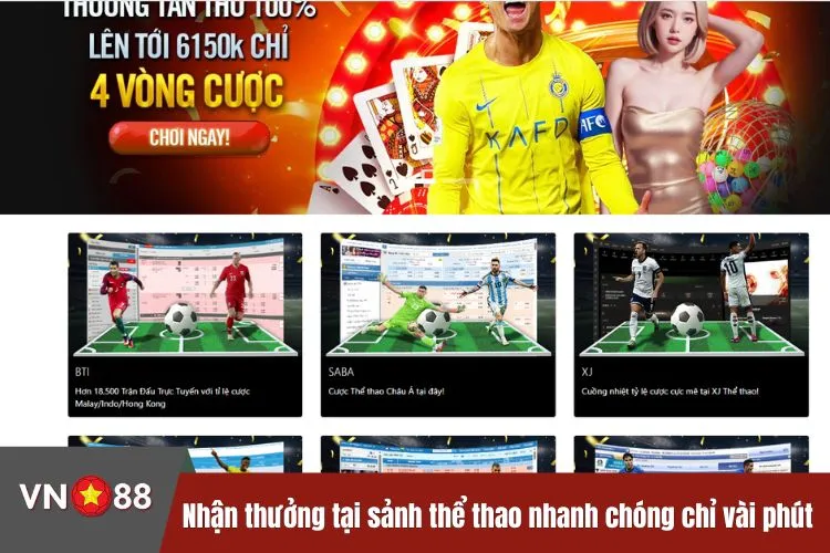 Nhận thưởng tại sảnh thể thao nhanh chóng chỉ vài phút